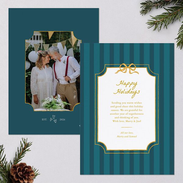 Vintage Bow Frame Holiday Cards Deep Lake Signature Blank Portrait Standard