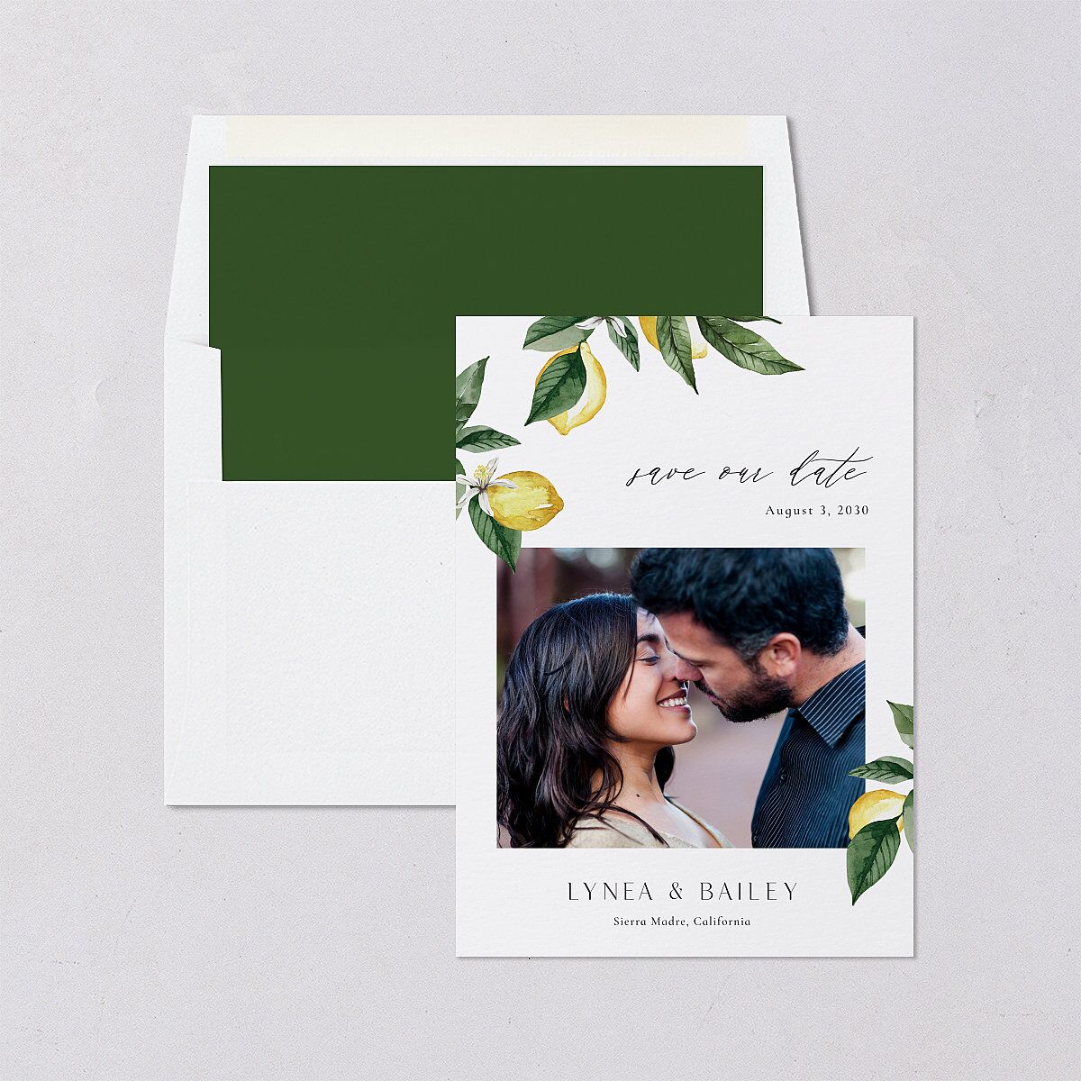 Botanical Lemon Save The Date Cards Buttercup Signature smooth Blank No Standard