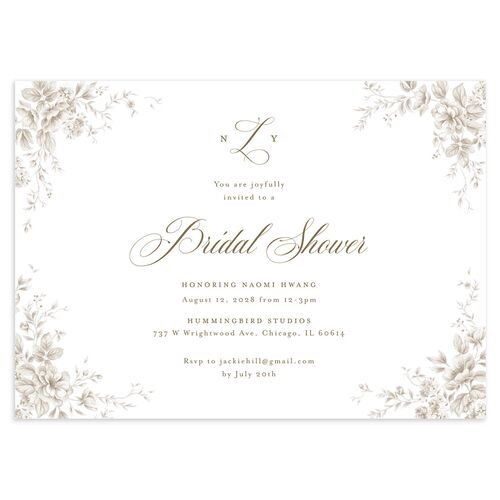 Vintage Florals Bridal Shower Invitations Sepia Signature Blank Standard