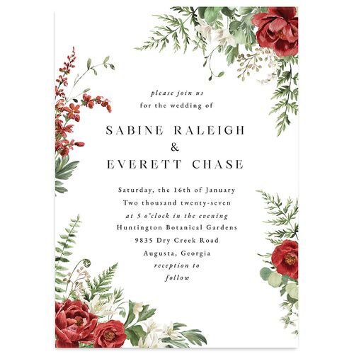 Floral Fern Frame Wedding Invitations Garnet Signature Blank No Standard