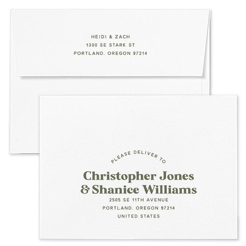 Custom Pet Portrait Rehearsal Dinner Invitation Envelopes White Dark Camo Both Recipient and Return Addresses Signature Standard