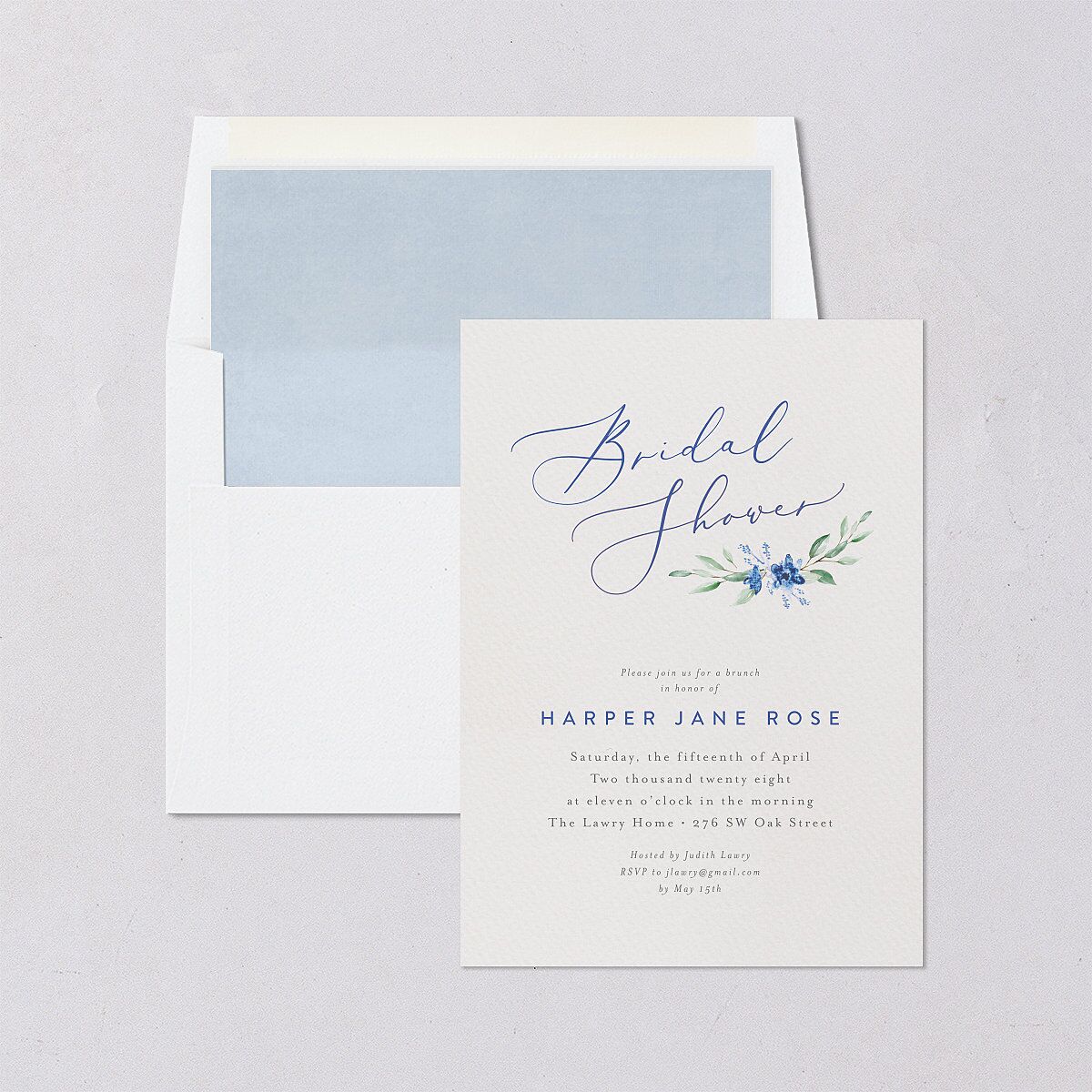 Watercolor Crest Bridal Shower Invitations Cornflower Signature Blank Standard