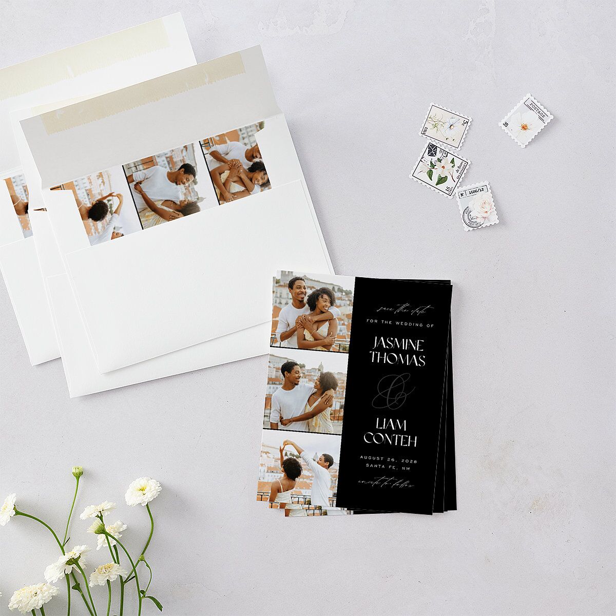 Intricate Ampersand Save the Date Petite Cards Midnight Signature smooth Blank No Standard