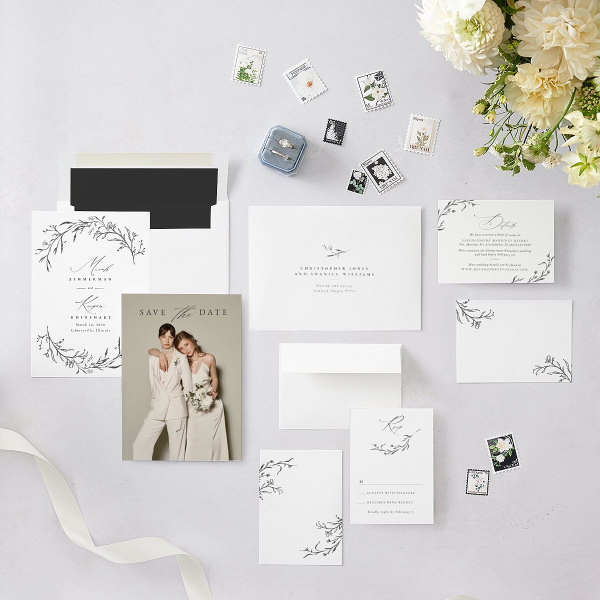 Illustrated Vines Save The Date Cards — view 6