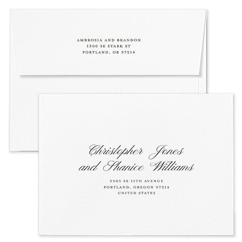 Vintage Cinematic Photo Save The Date Card Envelopes White Linen Both Recipient and Return Addresses Signature Standard