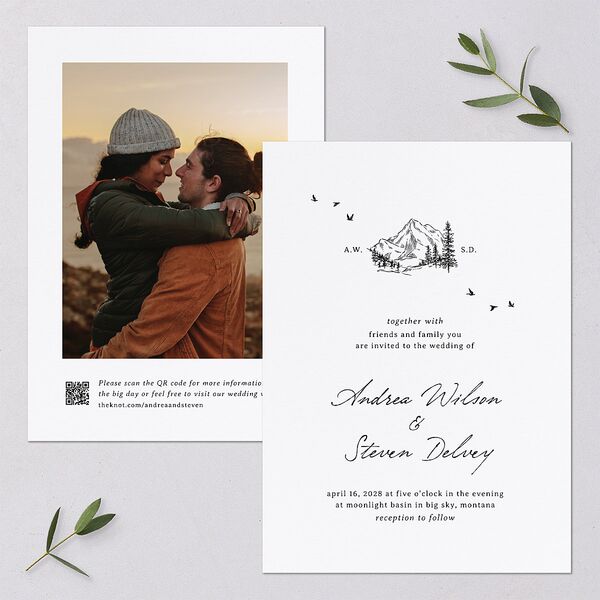 Elegant Mountain Monogram Wedding Invitations Pure White Signature Blank Standard