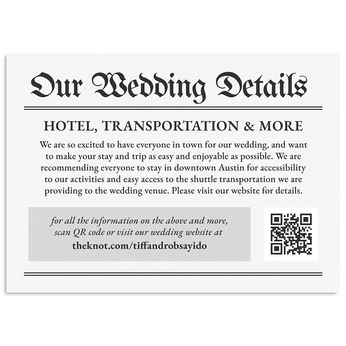 Newspaper Wedding Enclosure Cards