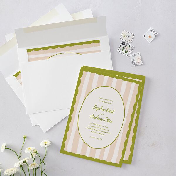 Eclectic Painted Stripes Wedding Invitations Pear Signature Blank No Standard