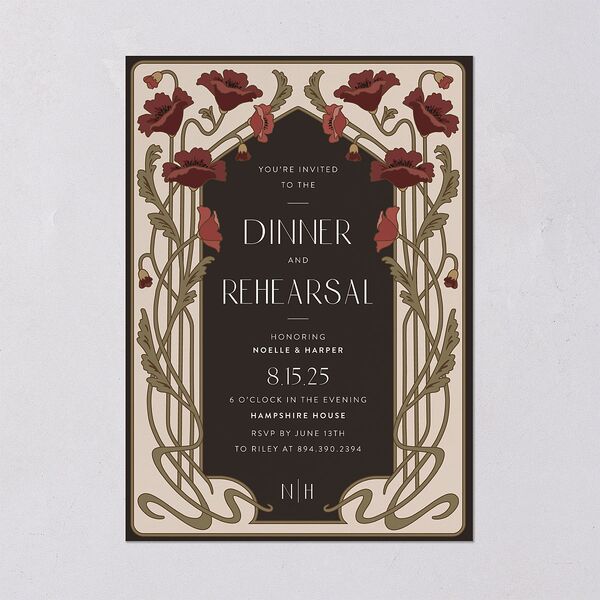Vintage Nouveau Floral Rehearsal Dinner Invitations Merlot Signature Blank Standard