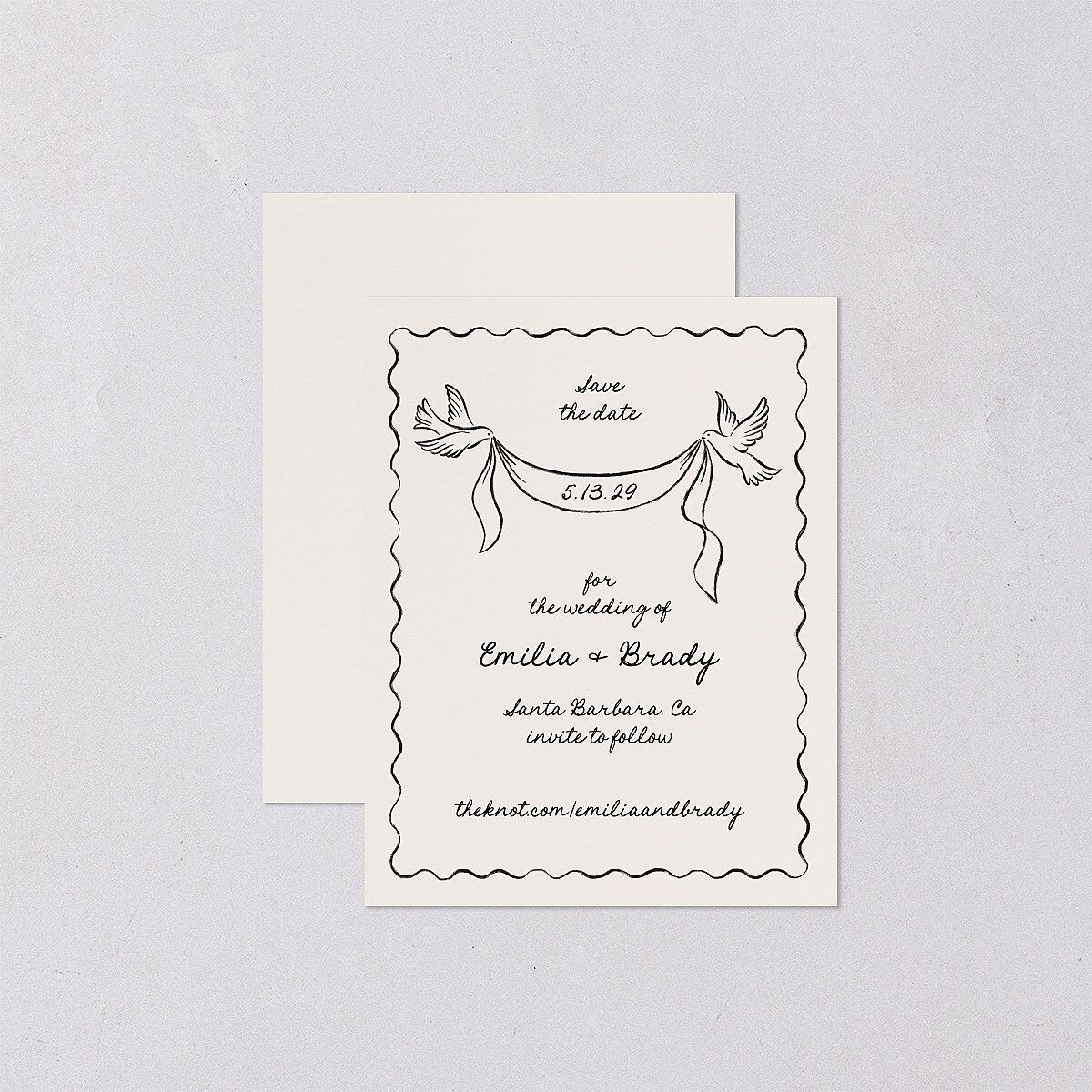 Vintage Lovebird Banner Save the Date Petite Cards Linen Signature smooth Blank No Standard