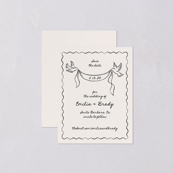 Vintage Lovebird Banner Save the Date Petite Cards Linen Signature smooth Blank No Standard