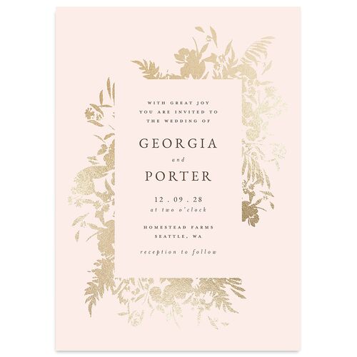 Glistening Garden Wedding Invitations Gold Pink Cotton Signature Blank No Standard