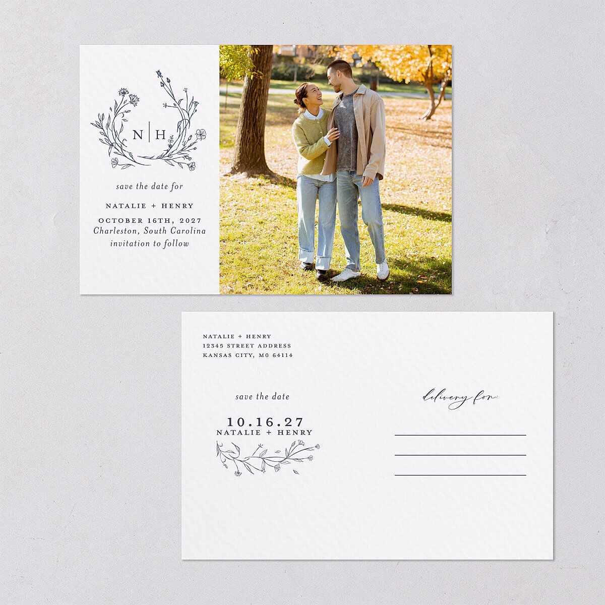 Natural Monogram Save The Date Postcards — view 1
