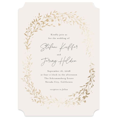 Oval Garland Foil Wedding Invitations Champagne Gold Signature Blank No Ticket