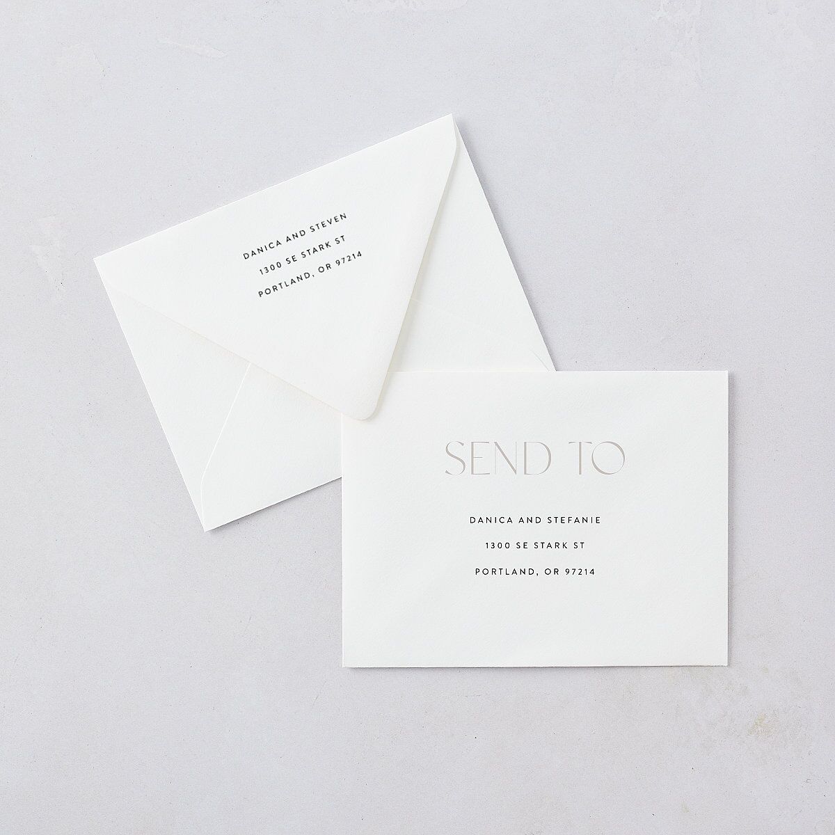 Windows Save the Date Petite Card Euro Envelopes White Pure White Both Recipient and Return Addresses Luxe