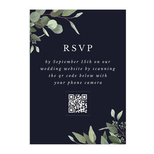 Eucalyptus Frame QR Code RSVP Cards Navy Signature