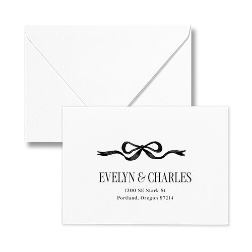 Whimsical Hand Drawn Bow Response Card Euro Envelopes White Linen Return Address Luxe