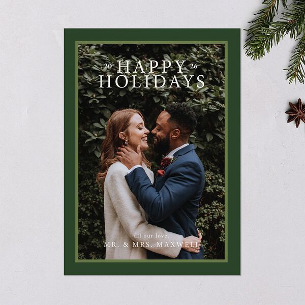 Simple Frame Photo Accent Holiday Cards Hunter Green Signature Blank Standard