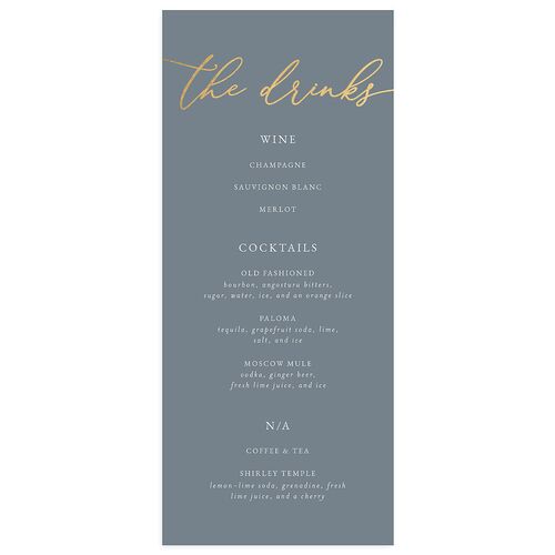 Romantic Photo Menus Gold Dusty Blue Signature