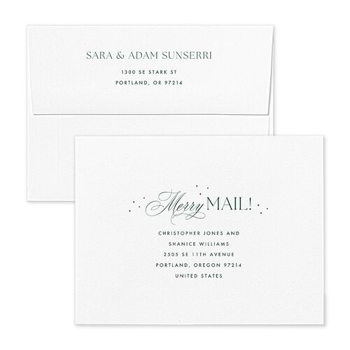 Married and Bright Wedding Gallery Thank You Card Envelopes White Emerald Both Recipient and Return Addresses Signature Standard