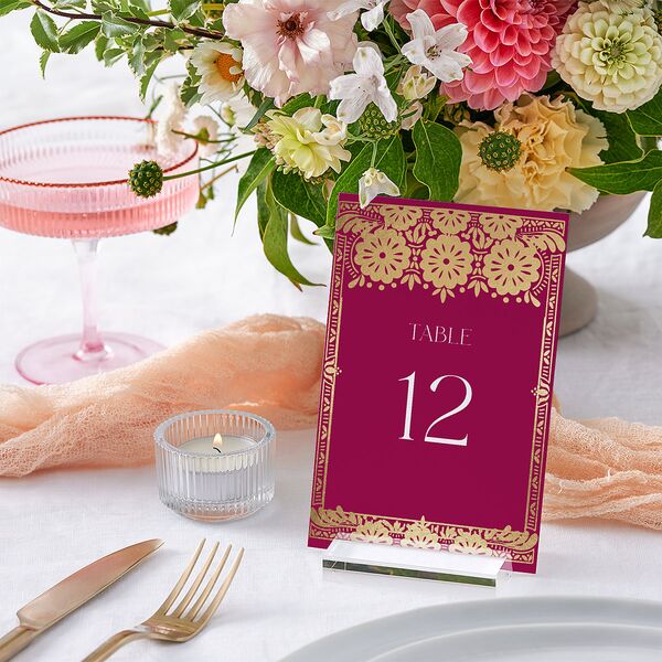 Hacienda Elegante Table Numbers Gold Raspberry Signature