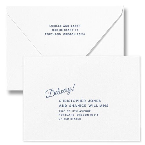 Vintage Heart Locket Save The Date Card EuroEnvelopes Ocean White Both Recipient and Return Addresses Luxe Signature