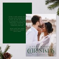 Married Christmas Holiday Cards Hunter Green Signature Blank Portrait  Standard