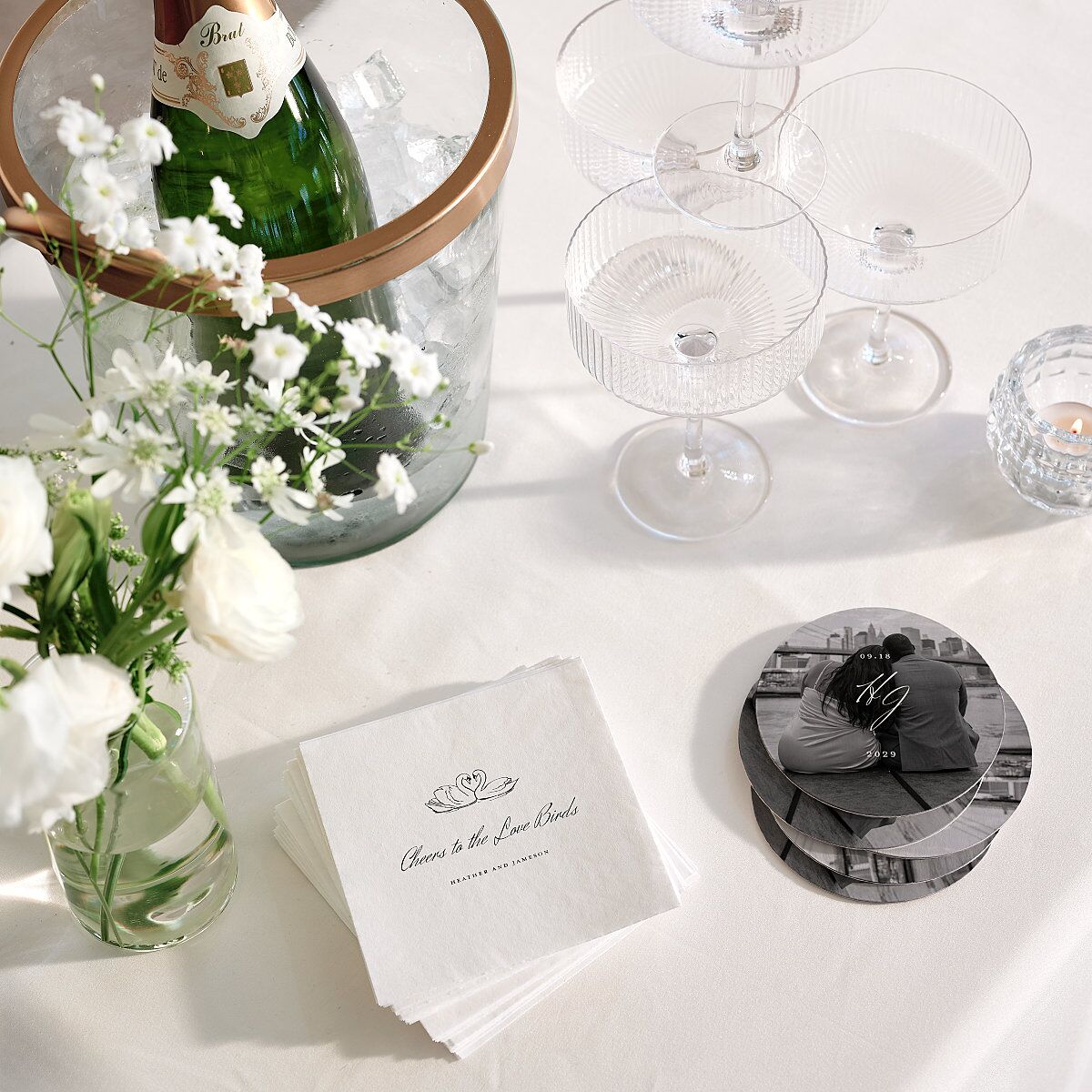Elegant Swans Cocktail Napkins Ivory Napkin Uncoined