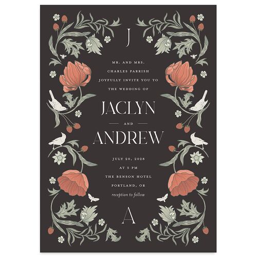 Crafted Garden Wedding Invitations Charcoal Signature Blank No Standard