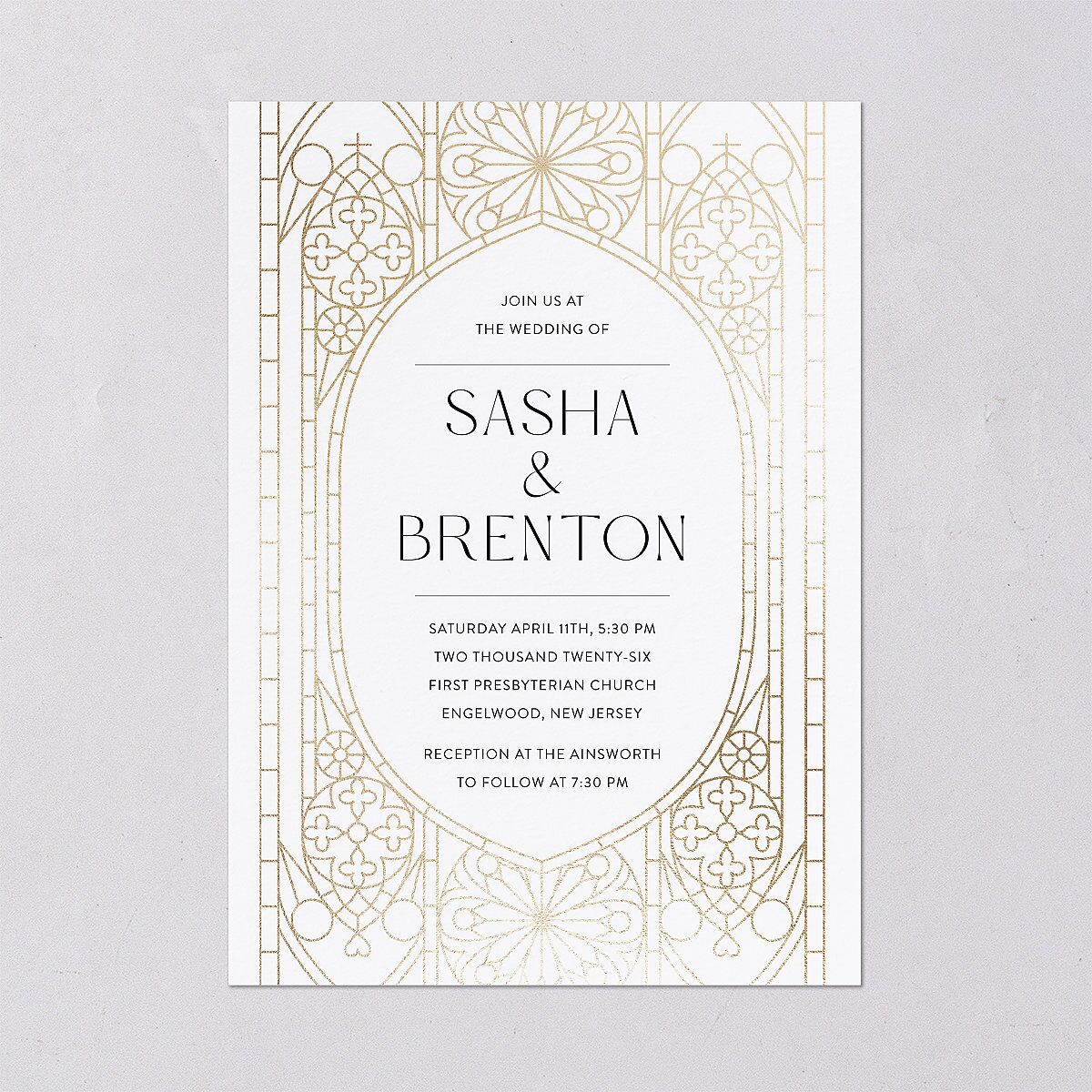 Chapel Arch Wedding Invitations Gold Pure White Signature Blank No Standard