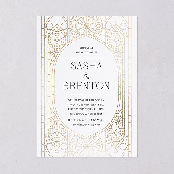 Chapel Arch Wedding Invitations Gold Pure White Signature Blank No Standard
