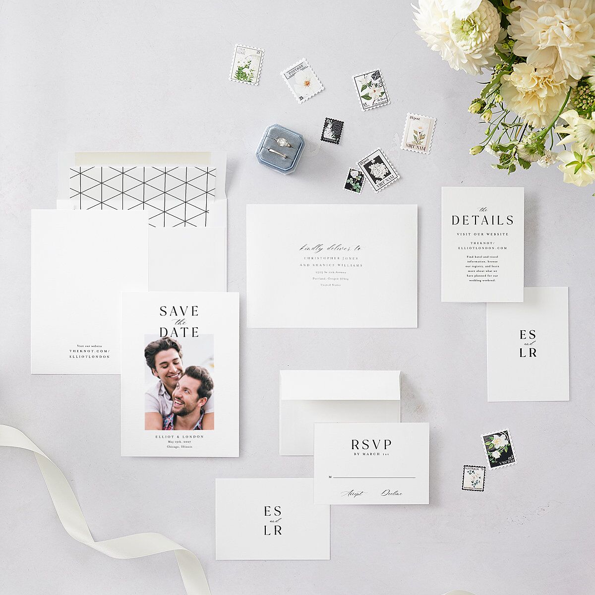 Timeless Typography Save The Date Cards Pure White Signature smooth Blank No Standard
