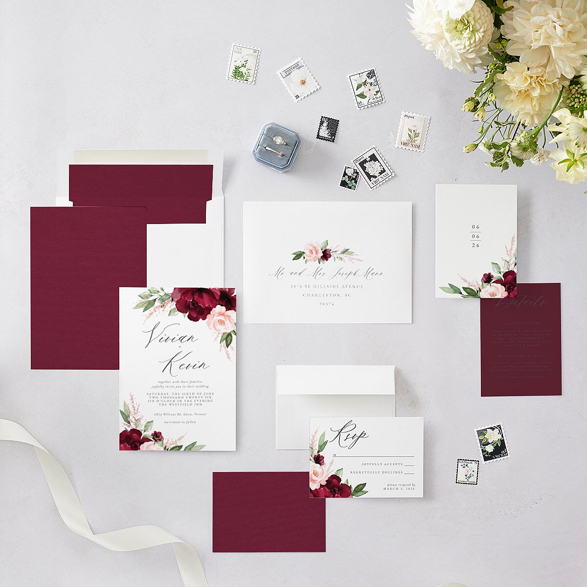 Beloved Floral Foil Wedding Invitations — view 5