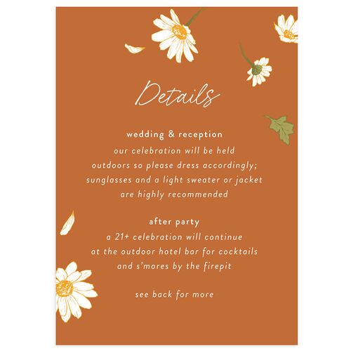 Monogram Daisies Wedding Event Detail Cards Burnt Orange Signature Standard