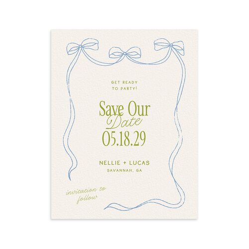 Modern Delicate Bows Save the Date Petite Cards Peridot Signature smooth Blank No Standard