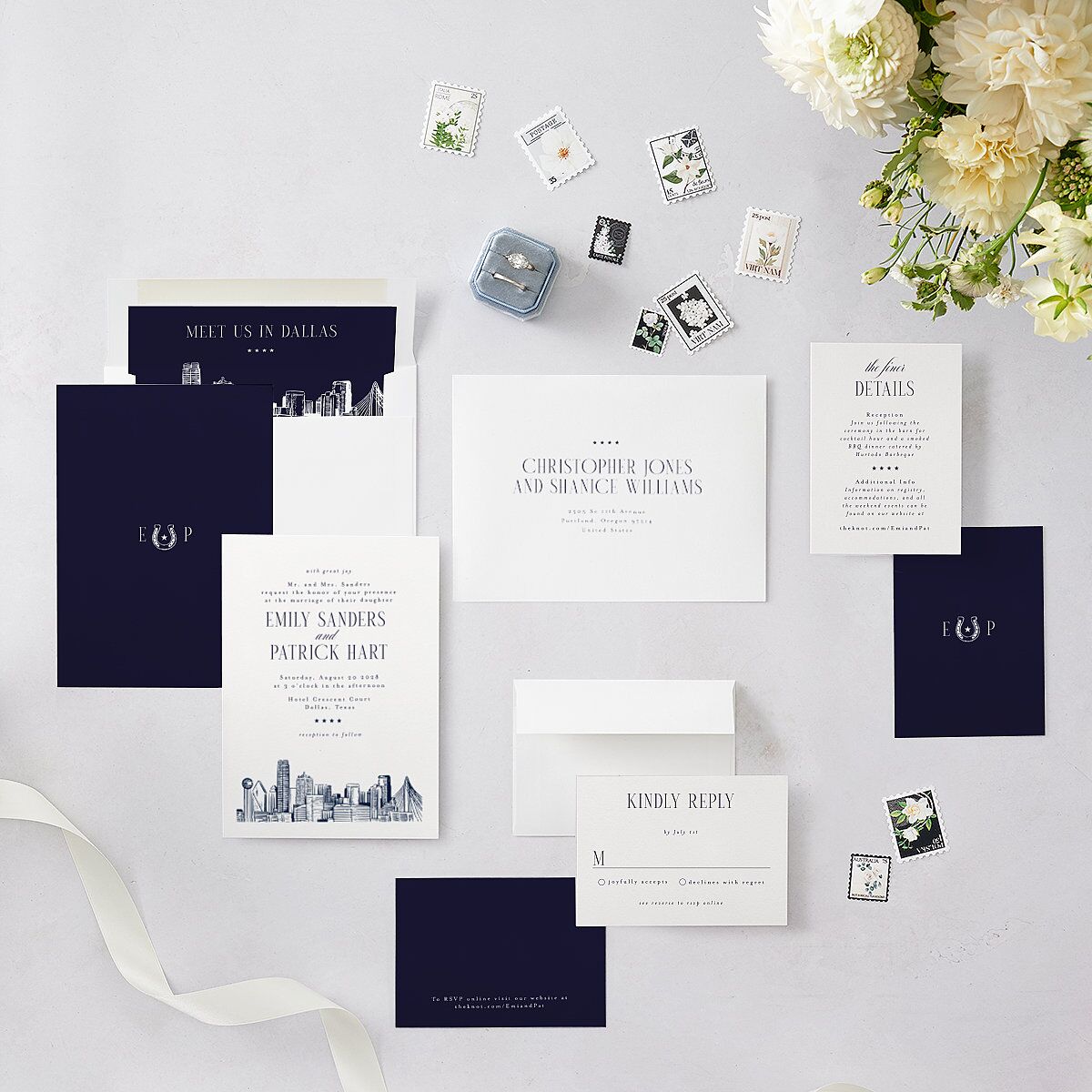 Dallas Skyline Wedding Invitations Royal Blue Signature Blank No Standard