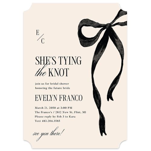 Whimsical Hand Drawn Bow Bridal Shower Invitations Linen Signature Blank Ticket