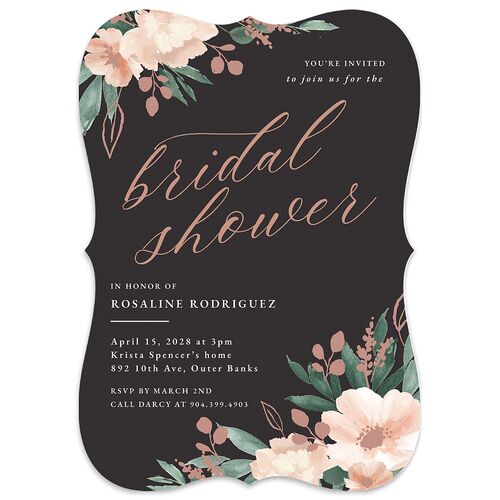 Exquisite Garden Bridal Shower Invitations Charcoal Signature Blank Bracket