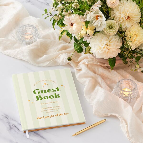 Colorful Retro Stripes Guest Books Sea Foam