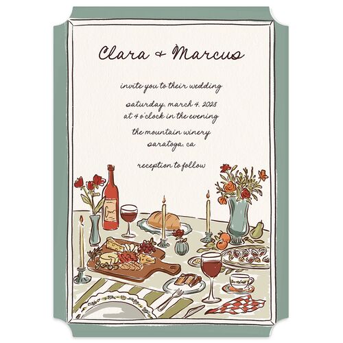 Hand Drawn Tablescape Wedding Invitations Tide Pool Signature Blank No Ticket