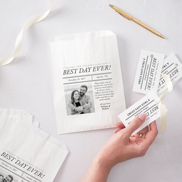 Newspaper Favor Gift Tags Pure White Signature