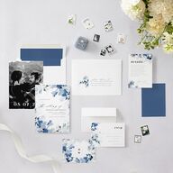 Watercolor Blooms Save The Date Cards Midnight Navy Signature smooth Blank No Standard