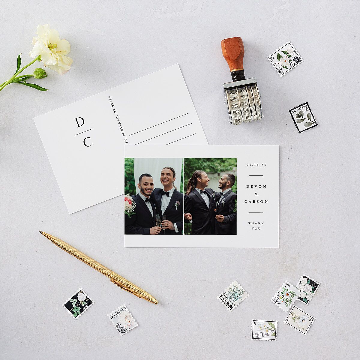 Elegant Photo Sidebar Thank You Postcards Pure White