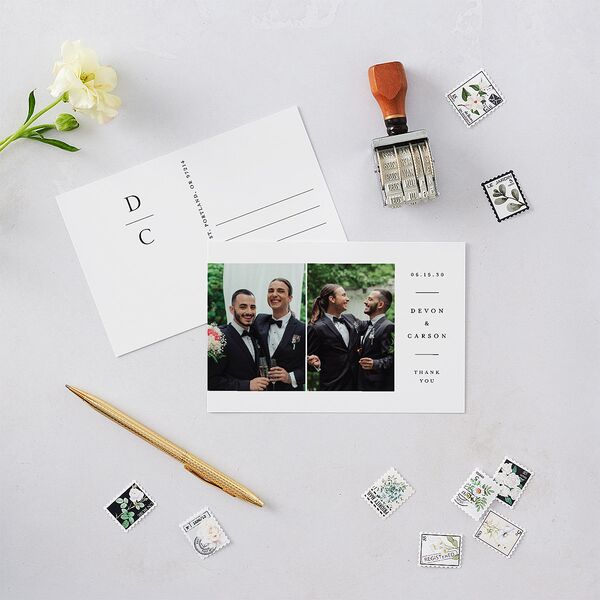 Elegant Photo Sidebar Thank You Postcards Pure White