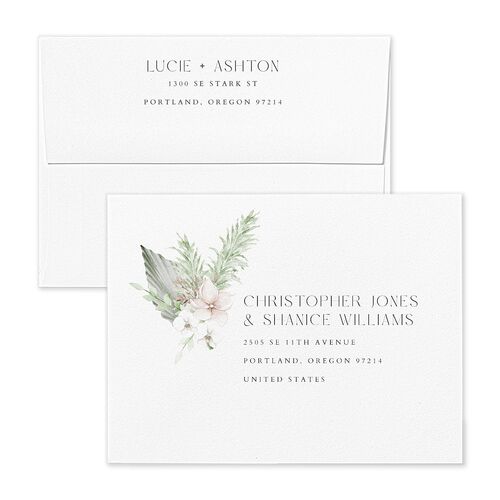 Pampas Floral Save the Date Magnet Envelopes Blue Mint Green Recipient Address Signature Standard