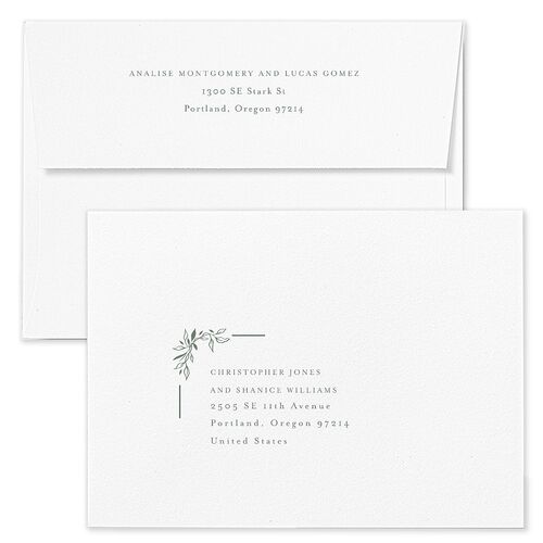 Monogram Leaves Rehearsal Dinner Invitation Envelopes White Eucalyptus Both Recipient and Return Addresses Signature Standard