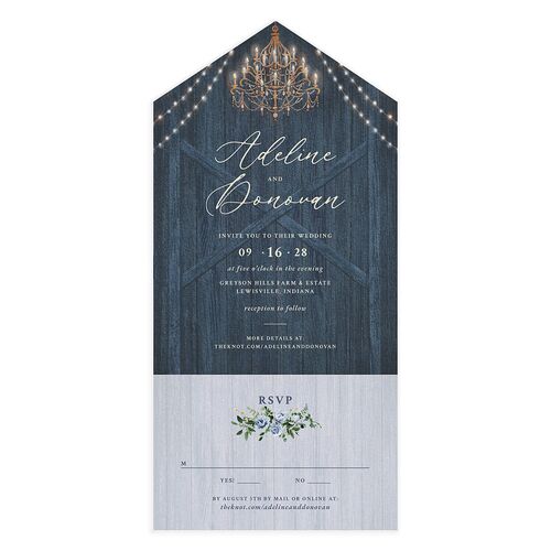 Farmhouse Lights All-in-One Wedding Invitations Moody Blue Signature Light Both Recipient and Return Addresses No