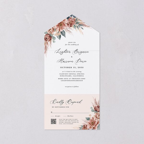 Pampas and Eucalyptus Floral All-in-One Wedding Invitations Desert Rose Signature Light Both Recipient and Return Addresses No