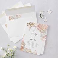 Hydrangea Garden Wedding Invitations Gold Pink Cotton Signature Blank No