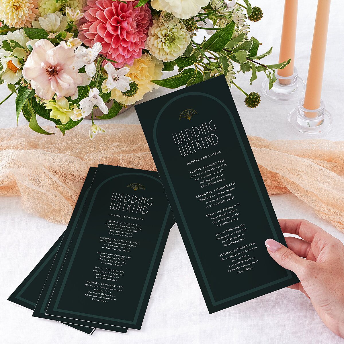 Gatsby Deco Arch Wedding Programs Dark Emerald Signature